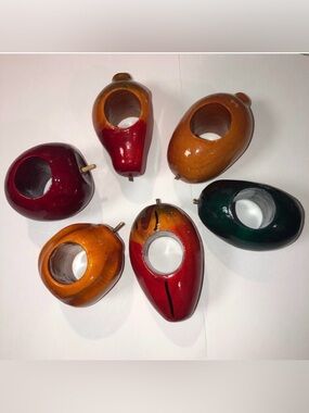 Set of 6 Wood Assorted Fruit Napkins Rings